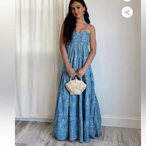 LUSANA /  blue paisley print spaghetti straps Maxi Dress Size 6 /M